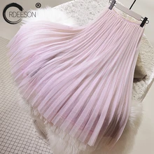 ORDEESON Новая мода лето Для женщин девочек длинные плиссированные красные юбки темперамент чистой пряжи Однотонная Одежда Белый Для женщин s Костюмы