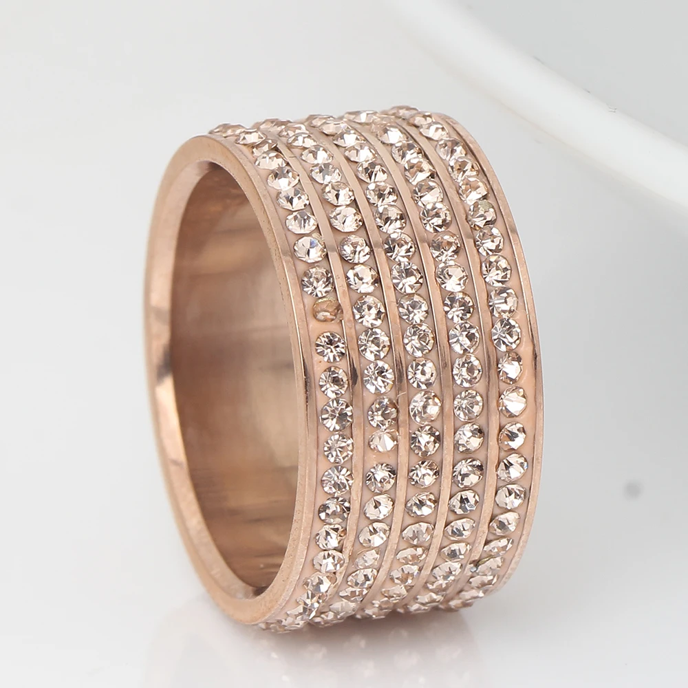 Модные 5-рядные ювелирные изделия из нержавеющей стали розового золота с кристаллами, свадебные кольца для женщин