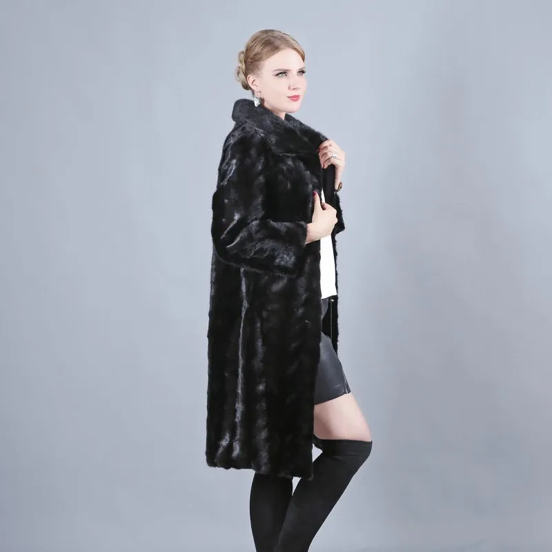 Mode Russe Naturel Parc Daim Revers Coupe Hat Femmes vent Air 2018 De Fourrure Vison En Dames Plein Hiver Long Manteau black aqwEx7p5