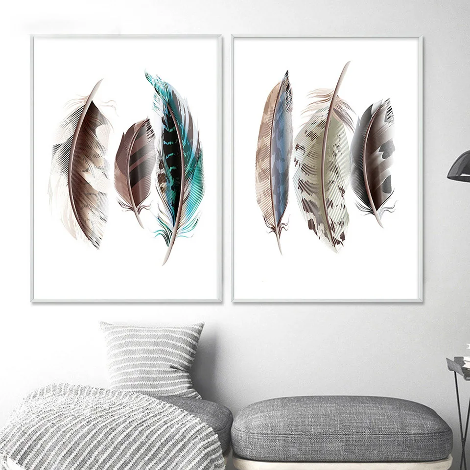 

Canvas Print Picture Wall Art Watercolor Feathers Abstract Minimalist Nordic Painting Home Decor Module Poster Living Room
