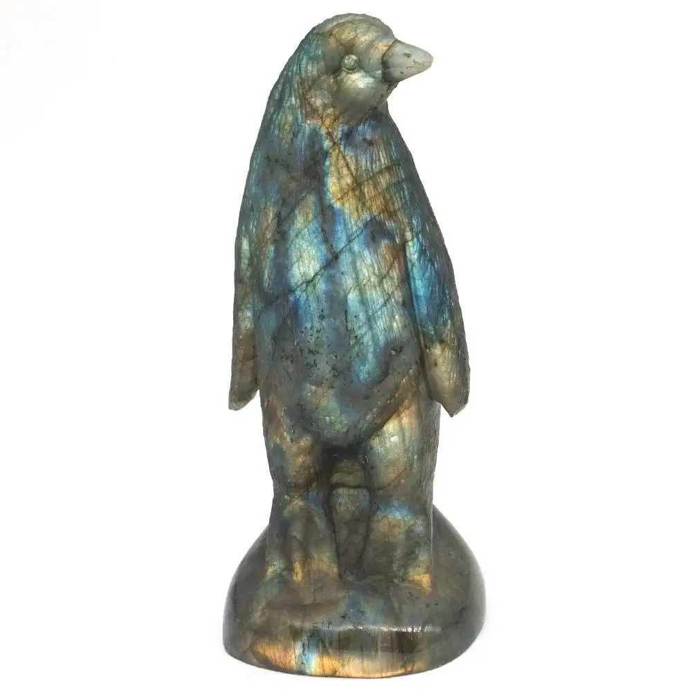 Penguin Natural Labradorite Animal Totem Statue Stone Sculpture Home Decor 4.33&quot | Дом и сад