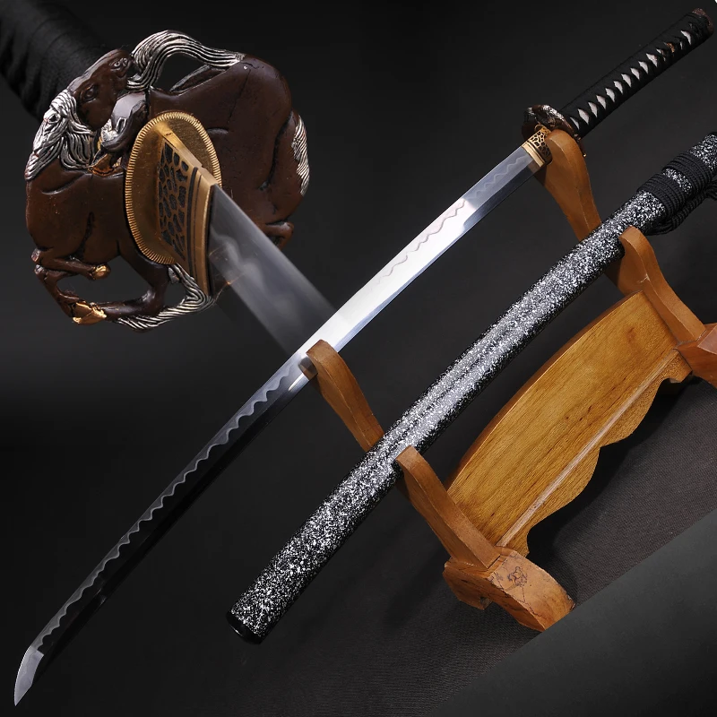 

Handmade Katana Japanese Samurai Oil Quenched Damascus Folded Steel+clay tempered+Fine polished Full Tang Blade Very Sharp