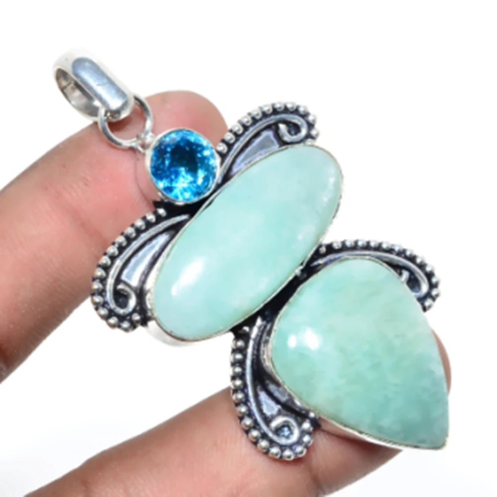 

Amazonite,Blue Topas Pendant Silver Overlay over Copper, USA Size 66mm , FRP0073