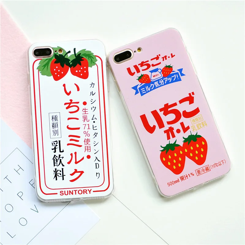 

Fresh strawberry milk Phone Case For iPhoneX XR simple yogurt drawing hard shell Phone Case For iPhone7 8 7Plus anti-fall Case
