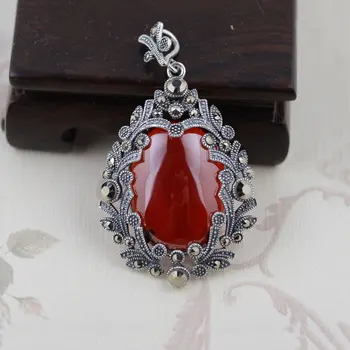 

FNJ 925 Silver Fashion Pendant for Jewelry Making Red Zircon Stone 100% Pure S925 Sterling Silver Pendants Women