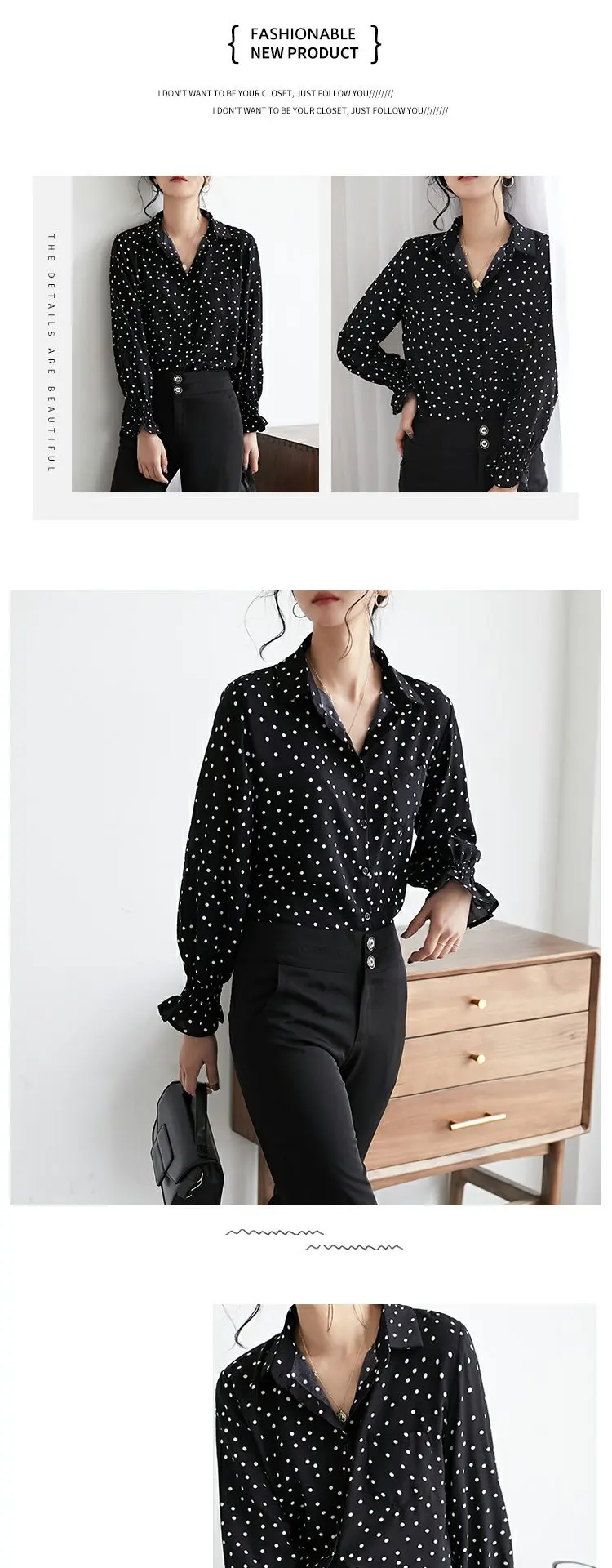 Модные женские блузки в горошек шифоновая блузка рубашка с длинным рукавом рубашки Женские отложной воротник офисная блузка женские топы 2578 50