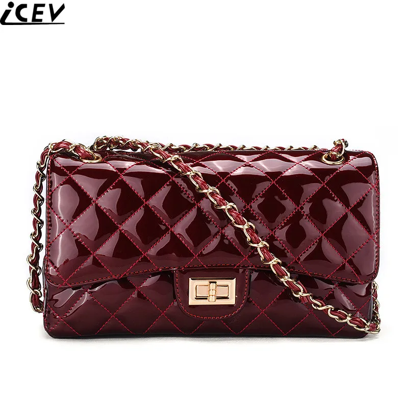 

ICEV Famous Brand Designer Top Handle Bags Diamond Lattice Patent Leather Women Handbag Satchels Bag Ladies Quilted Messenger