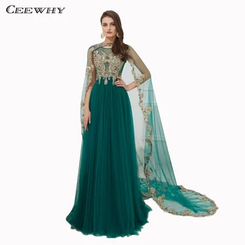 

CEEWHY Green Evening Gown Vintage Embroidery Muslim Evening Dress Robe Soiree Dubai Prom Dresses Vestido de Festa Longo