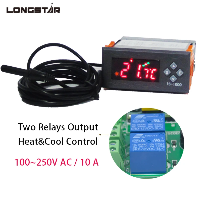 LONGSTAR LED Thermostat Temperature Controller Two Relays Output