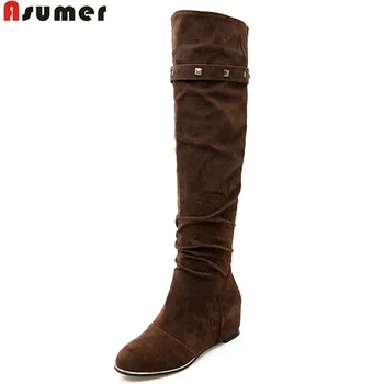 

ASUMER 2020 hot sale new arrive women boots fashion autumn winter flock rivet height increasing over the knee boots elegant