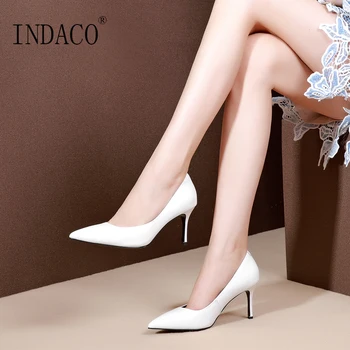 

2019 New Women Leather Pumps Yellow Fashion High Heel Shoes for Women 7.5cm