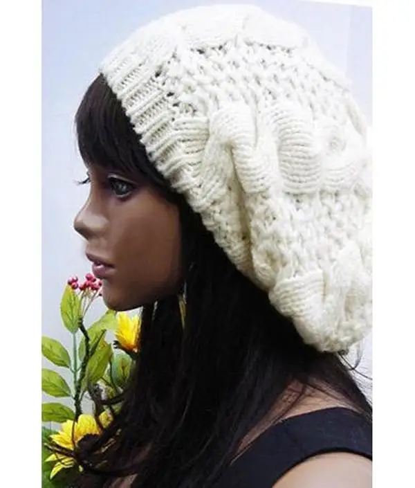 Стиль, модный женский Дамский берет, плетеная мешковатая шапочка, вязаная крючком, теплая зимняя Лыжная Шапка Кепка, шерстяная вязаная женская шапка