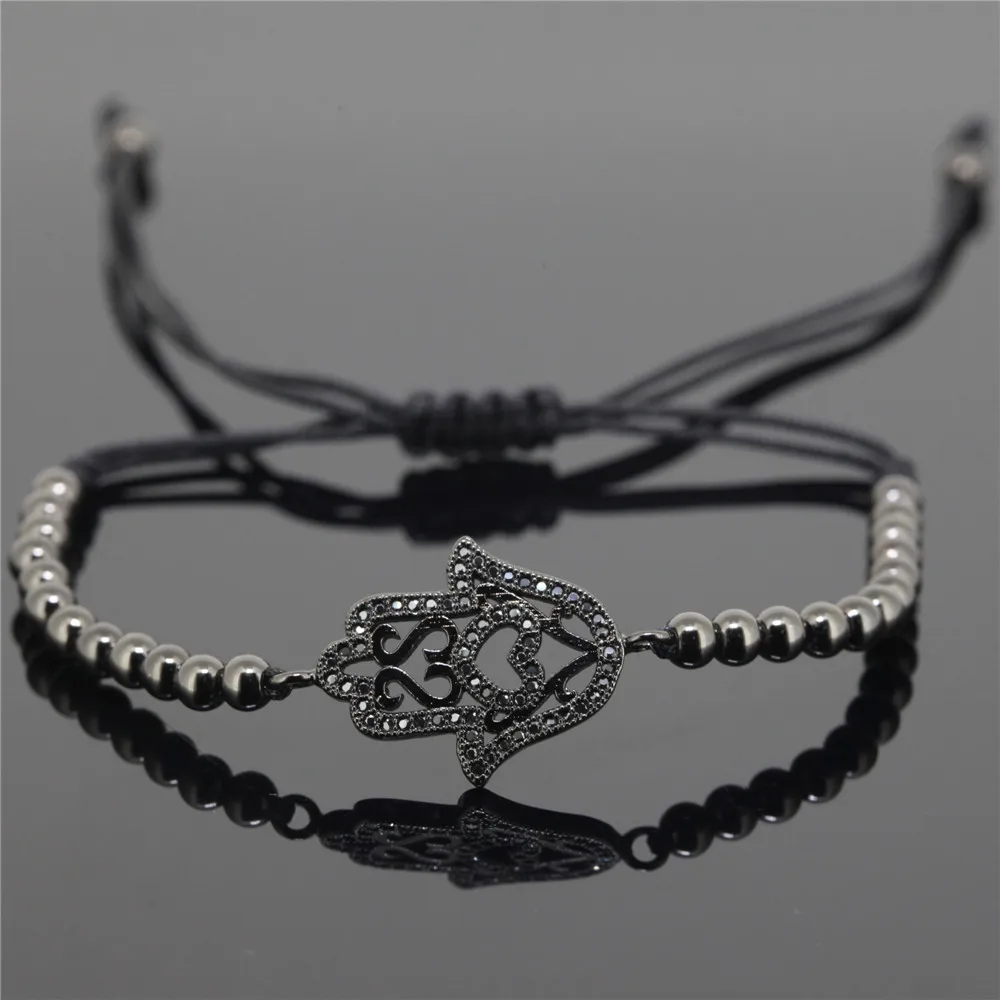 

Anil Arjandas Men Bracelet,Micro Pave CZ Hamsa Connector & Black Round Bead Braiding Macrame Evil Eye Bracelet For Men Women
