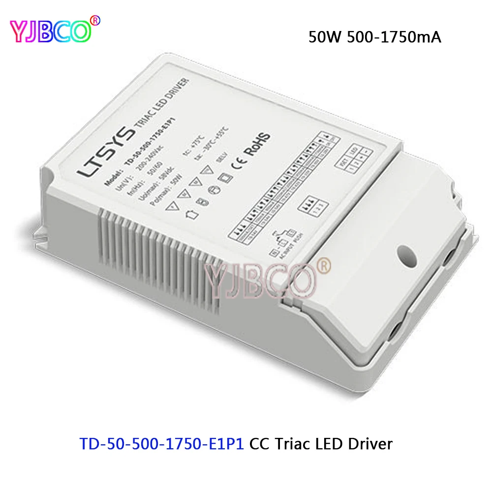 

LTECH New Triac Dimmable intelligent LED Driver;TD-50-500-1750-E1P1;50W 500-1750mA 200-240VAC Input CC Triac Driver