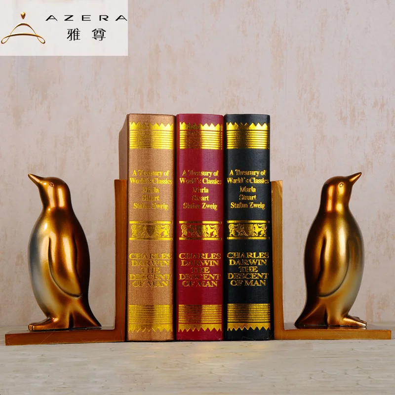 Bookcase study ornaments retro Penguin Bookends bookshelf Home