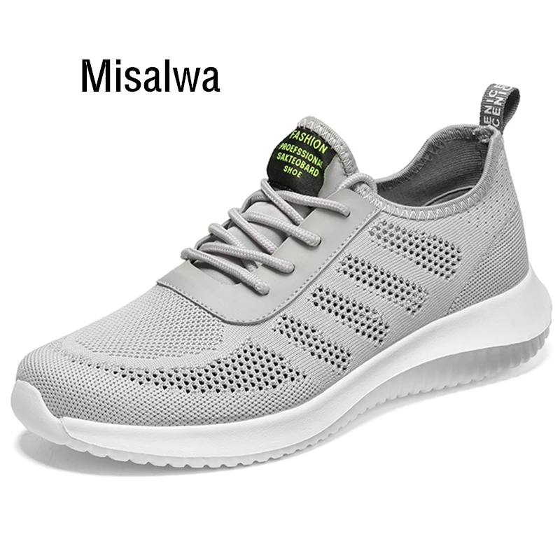 Misalwa 39-46 Легкая летняя повседневная мужская обувь Flyknit, повседневные дышащие мужские кроссовки, Нескользящие мужские лоферы