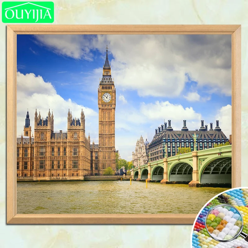 

World Famous Scenic Spots "Big Ben On sunny day" 5D DIY Diamond Painting Square Diamond Embroidery Rhinestones Mosaic Picture