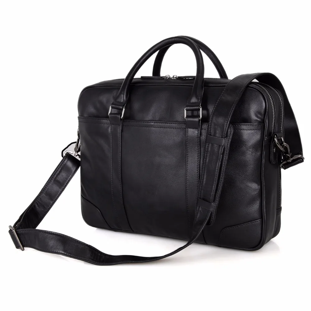 

Augus Imported Cow Leather Brand New Black Handbag Simple Style Crossbody Bag Large Capacity Laptop Business Bag 7348A