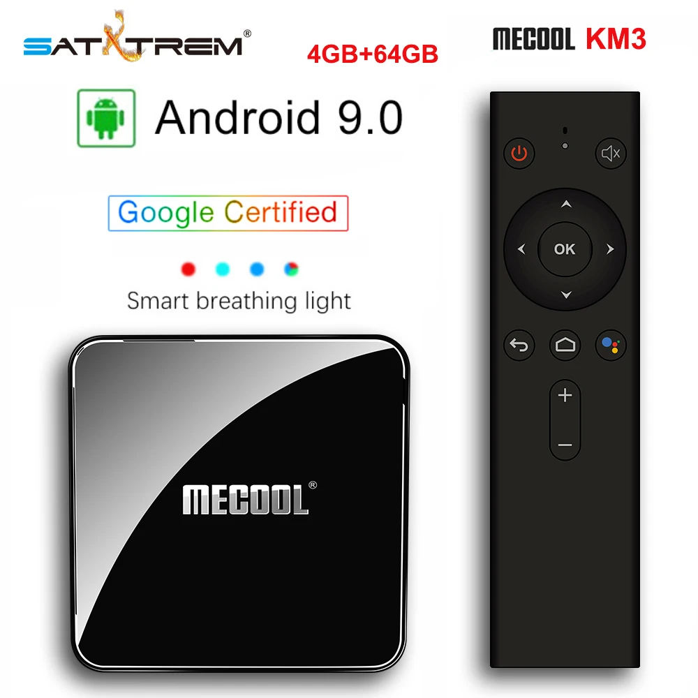 

SATXTREM MECOOL KM3 ATV Google Certified Android 9.0 TV Box 4GB Ram 64GB Amlogic S905X2 Netflix Youtube 4K BT4.0 Set Top Box