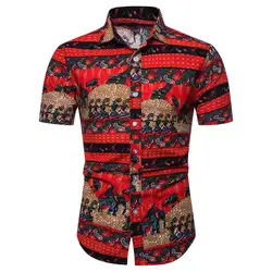 Модная мужская рубашка Camisa Повседневная рубашка с коротким рукавом на пуговицах с принтом Гавайи пляжная блузка Топ уличная Camisa masculina