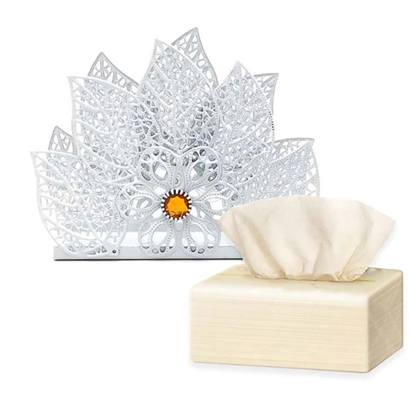 

Hollow Flowers Metal Napkin Holder Paper Dispenser Tissue Rack White Home Party Dining Table Decor