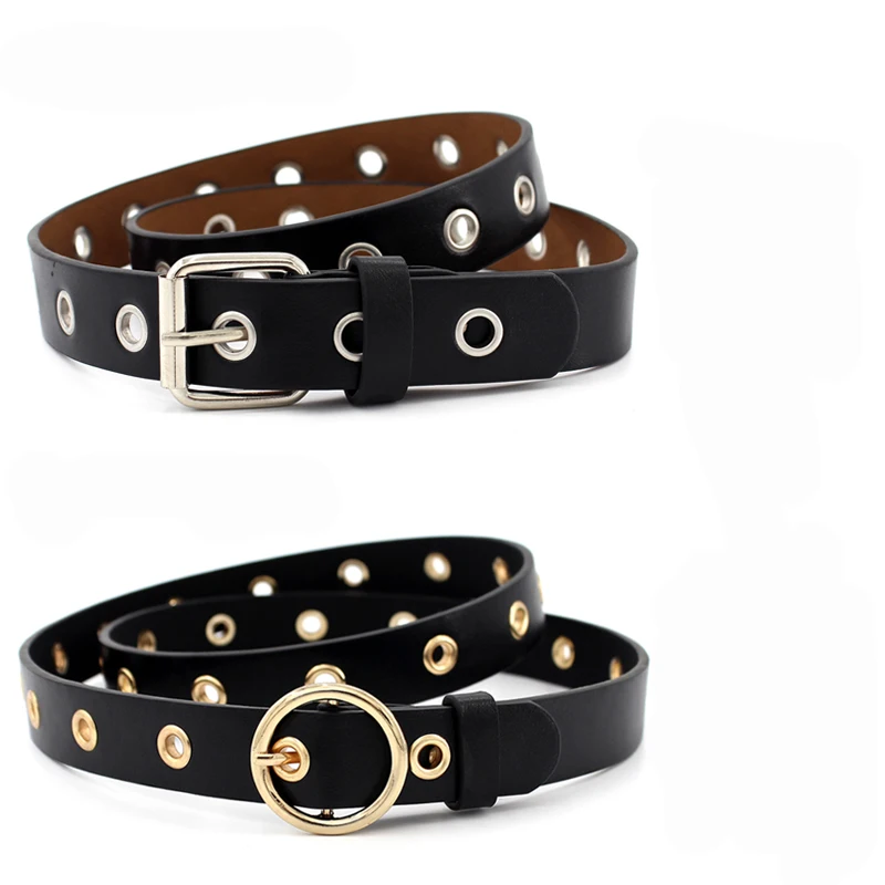 grommet belt Genuine Leather Rivet waist strap Women Fashion Pin Buckle