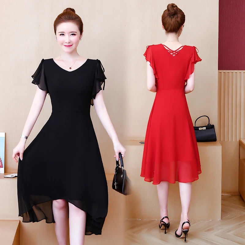 

womens woman ladies summer Chiffon V-neck big plus size L-5XL XXL XXXL 3XL XXXXL 4XL 5XL A-Line slim Casual Swing beach dress