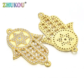 

23*34mm Handmade Micro Pave CZ Enamel Crystal Hamsa Hand Connectors for Diy Jewelry Findings, Hole: 1.5mm, Model: VS98