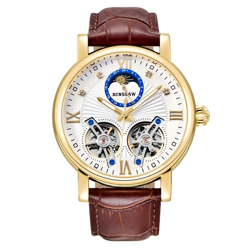 BINSSAW جديد التلقائي الميكانيكية ووتش العلامة التجارية الفاخرة مزدوجة توربيون عارضة الجلود للماء الرياضة الساعات Relogio Masculino BINSSAW جديد التلقائي الميكانيكية ووتش العلامة التجارية الفاخرة مزدوجة توربيون عارضة الجلود للماء الرياضة الساعات Relogio Masculino