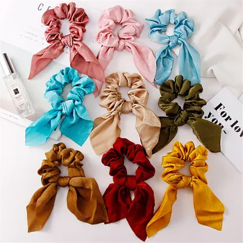 

2019 New Summer Colorful Chiffon Knot Bow Elastic Hair Bands Ponytail Holder Scrunchie Rubber Bands Fashion Hair Accessories