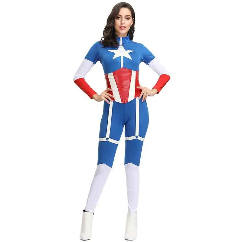 Костюм для игры Капитан Америка костюм супергероя косплея Женский облегающий