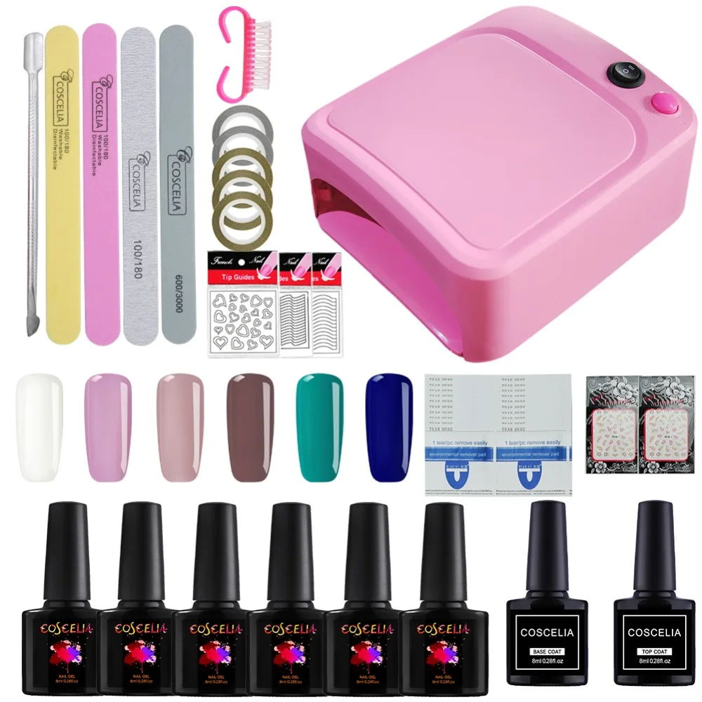 

Manicure Set Of Nail Art Kit 36W UV Led Lamp Dryer 6Pcs Lasting Painting Gel Nail Polish Top Base Coat Gel Varnish For Nail Tool