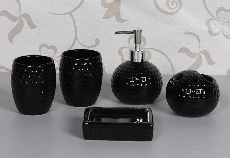 Simple ceramic bathroom supplies five-piece color lotion bottle toothbrush holder soap dish bathroom accessories