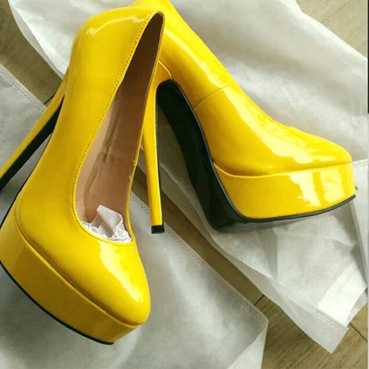 12, 44, экзотические танцевальные женские туфли-лодочки на шпильке из змеиной кожи, черные туфли-лодочки с круглым носком пикантные туфли на высоком каблуке 18 см, 13, 45, большие размеры, готическая обувь - Цвет: Цвет: желтый
