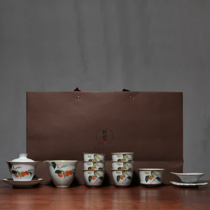 

PINNY Kiln Retro Porcelain Kung Fu Tea Set Hand Painted Ceramic Teaware Sets High Quality China Porcelain Pigmented Gaiwan