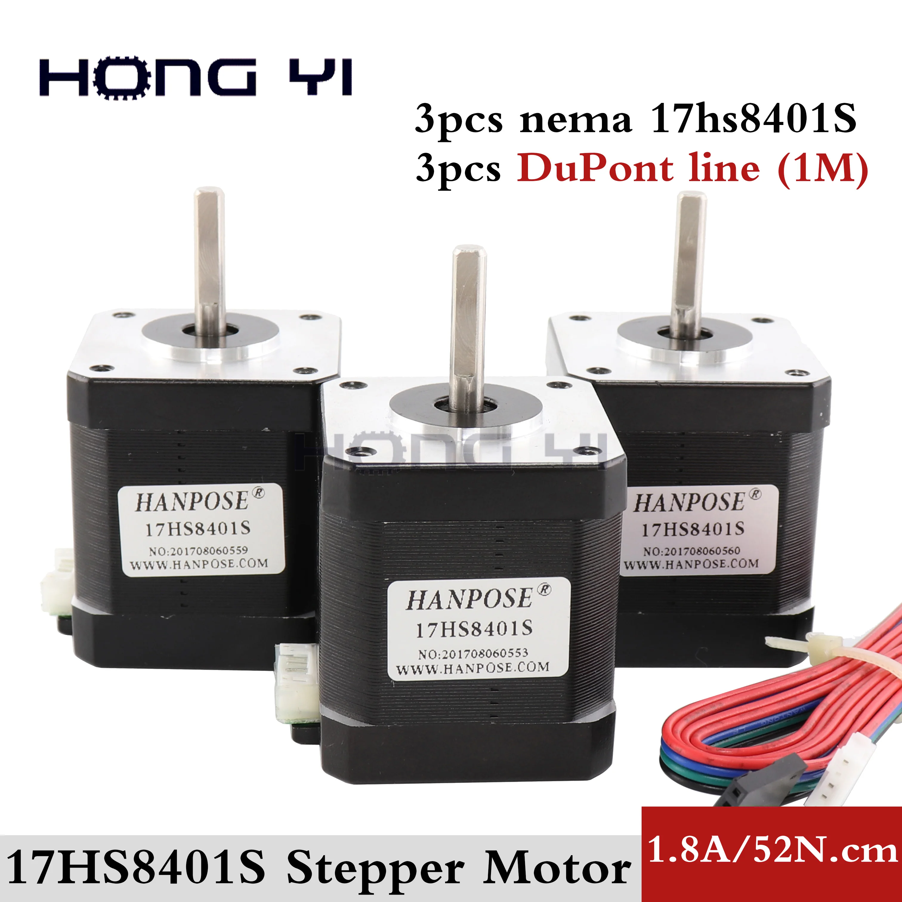 

Free Shipping 3pcs 4-lead Nema17 Stepper Motor 48mm / 78Oz-in / 1.8a motor 1.7A 17HS8401-S motor for 3D printer with DuPont line