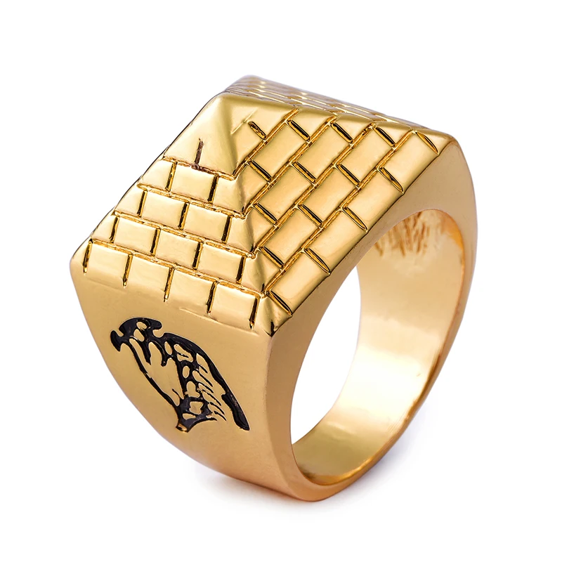 buy 2017 New Arrival Egyptian Pyramids King Alloy Metal For Men Rings Pyramid Ring Gold Color Cross Jewelry High Quality Hip Hop