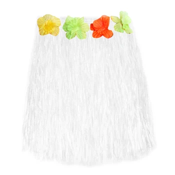 

Short Hawaiian Grass Hula Skirt Luau with Flowers Fancy Dress Costume Accessory (white)