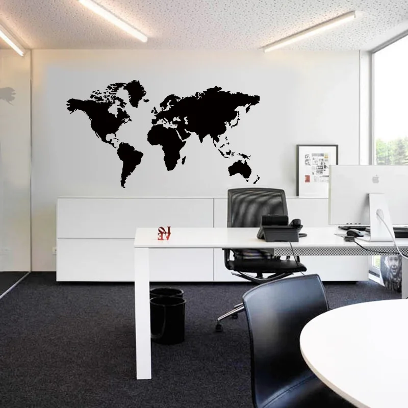 

Creative Home Decor World Map Atlas Wall Sticker Black Printed Bedroom Decorative Removable Adhesive Vinyl Poster For Wall Decal
