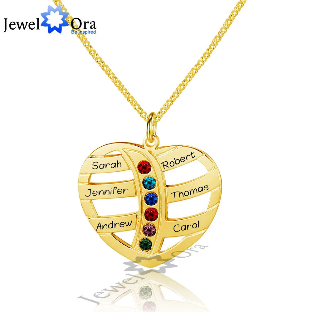 

Friendship Gift DIY Birthstone Engrave Necklace Personalized 925 Sterling Silver Heart Shape Name Necklace (JewelOra NE101599)