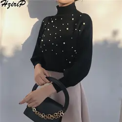 HziriP сладкий тонкий для женщин осень повседневное 2018 одежда с длинным рукавом свитер вязаный офисные женские туфли жемчуг модные однотонные
