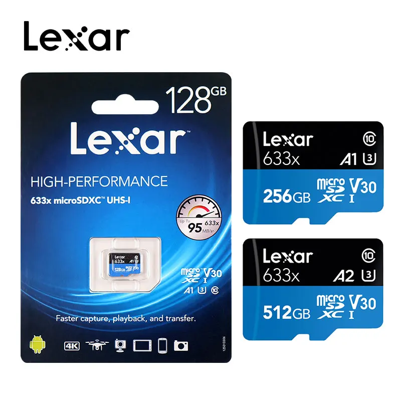 Lexar 4K vedio 512 Гб micro sd карта 16 ГБ 32 ГБ 64 Гб 128 ГБ 256 ГБ флэш-карта памяти micro sd для смартфона высокая скорость