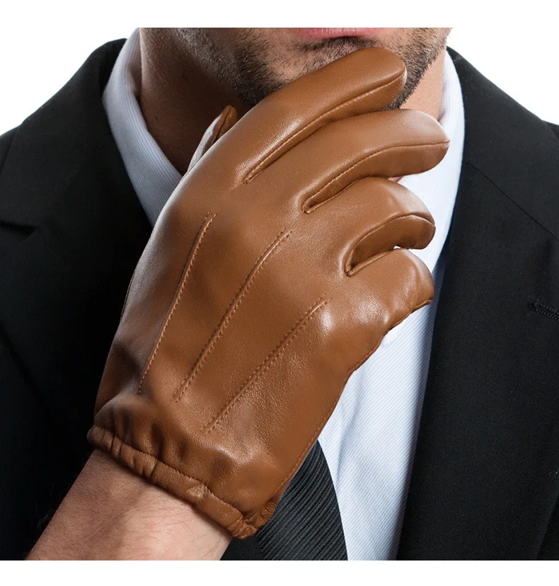 Genuine Leather Gloves Male Sheepskin Gloves Thin Short Style Spring Autumn Touch Screen Driving Man's Mittens MLZ101