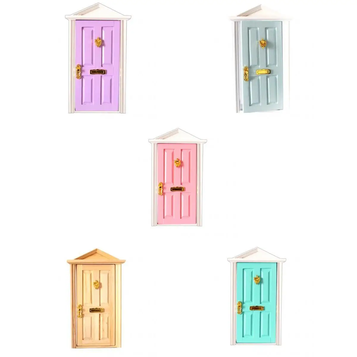 5pcs 1/12 Scale Doll House Miniature Steepletop Doors with Hardware DIY Making Craft Kits