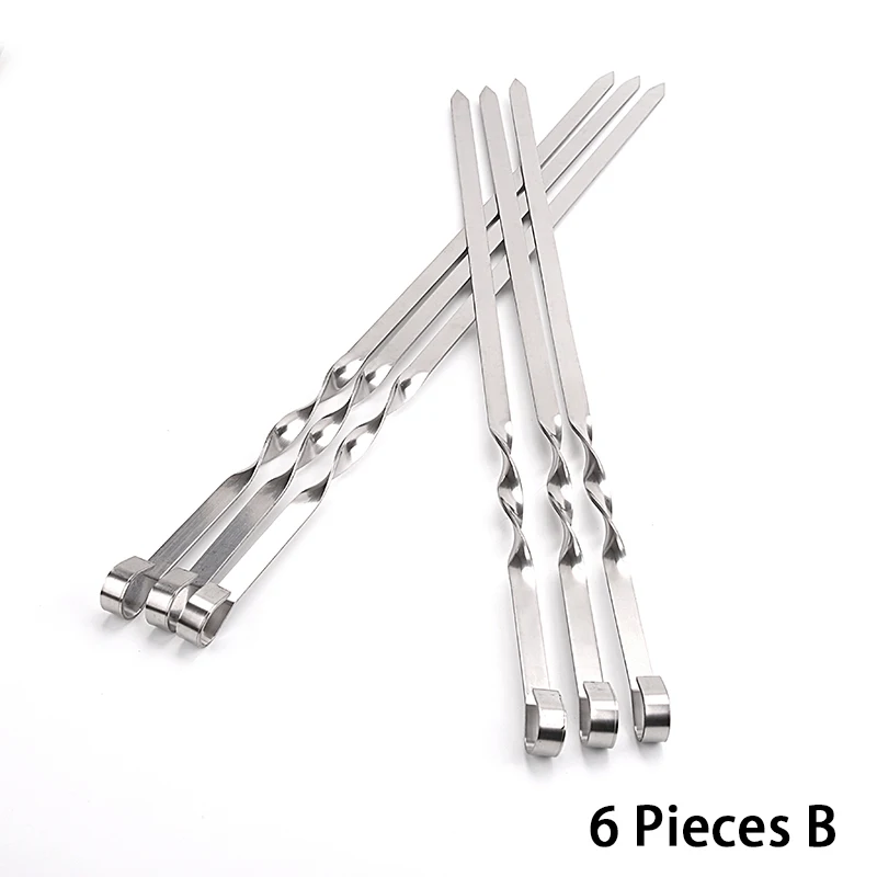 6pcs 45cm/17.5'' Stainless Steel Long BBQ Skewers Flat Meat Sticks Outdoor Barbecue Roasting Skewers BBQ Grill Tool