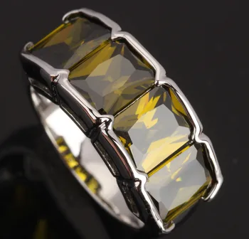 

2016 4 Pcs Green Olive Peridot Jewelry Silver Plated Argent Ring Size 6 / 7 / 8 / 9 S0425
