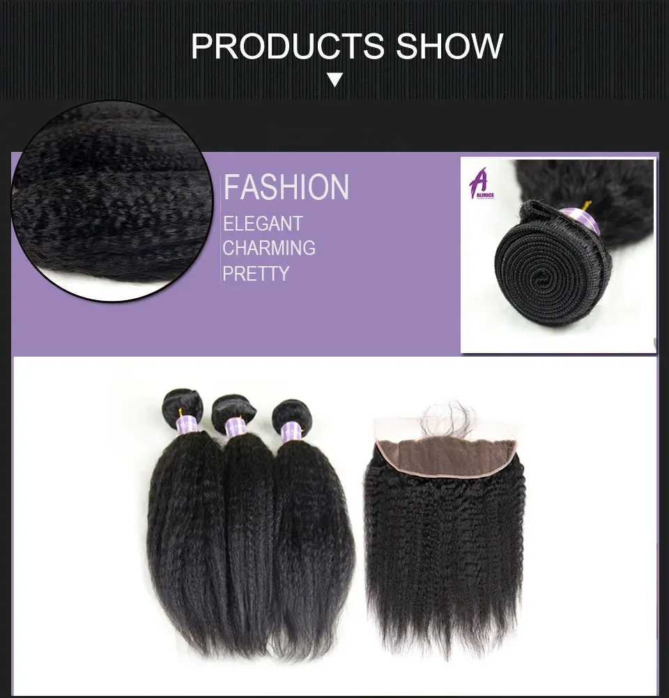 Malaysian Kinky Straight 3 Bundles Hair Weft With Closure Lace Frontal Closure With Hair Bundles Alimice Non Remy Hair Weaves (5)
