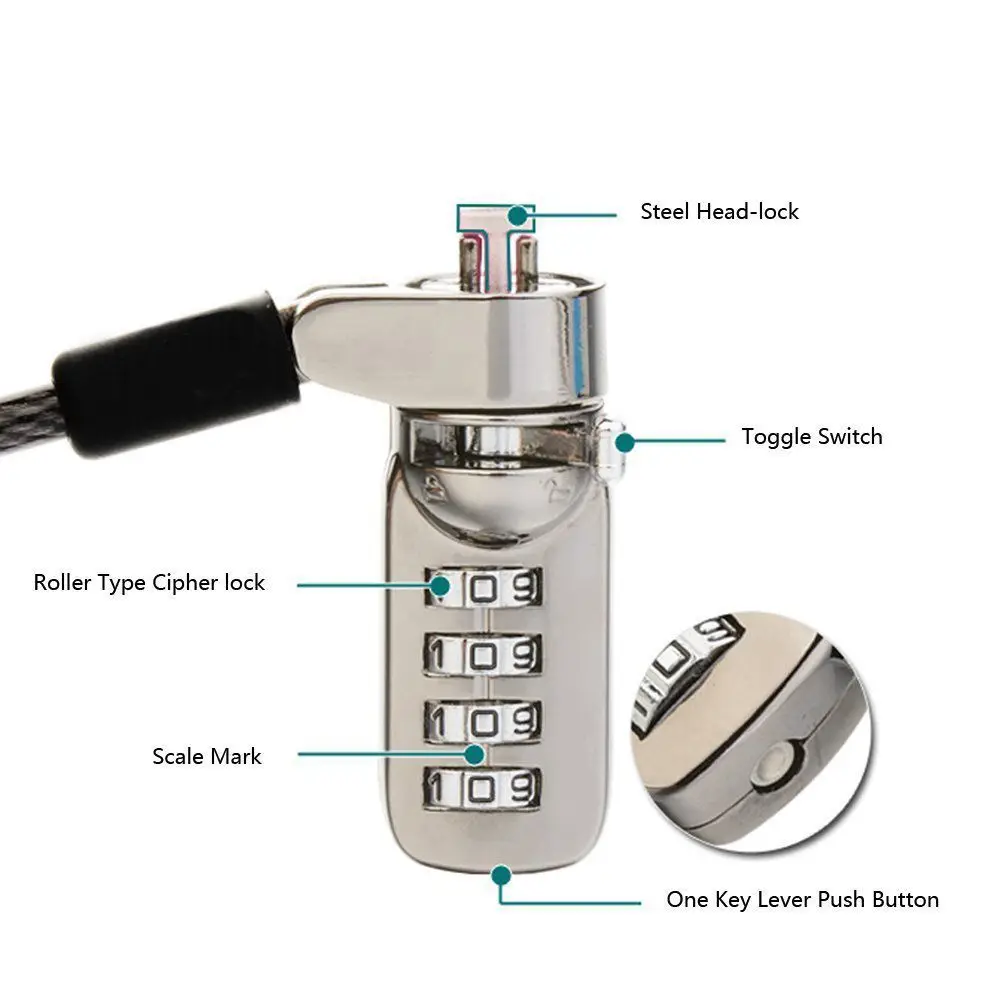 Тетрадь ноутбук Комбинации замок безопасности кабель-4 цифры пароль защитным покрытием, защита от кражи с прочная искусственная кожа с мехом безопасности