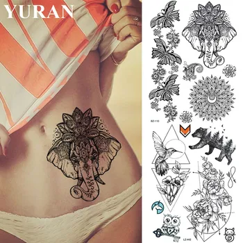 Sexy Fake Waist Genasha Black India Lace Tattoos Temporary Mandala Flower Waterproof Tatoos Stickers Body Art Henna Arm Tattoo