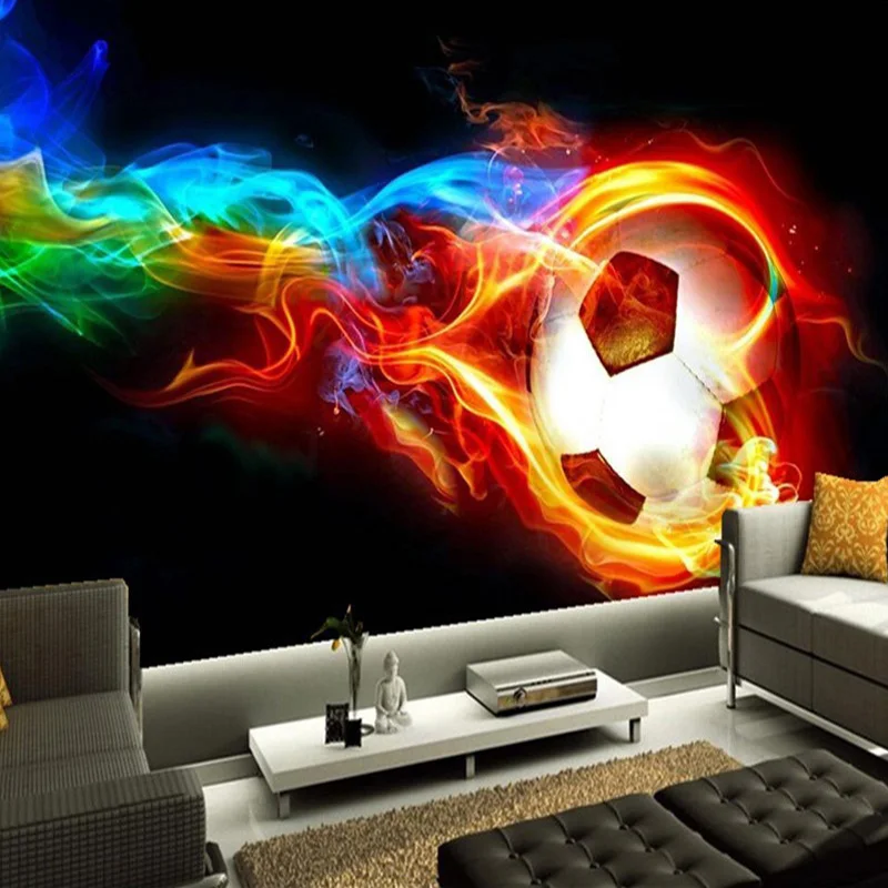 Пользовательские 3D Настенная Обои Современный абстрактный Книги по искусству Цвет в полоску пламени Футбол конструкции Гостиная Украшения в спальню обои